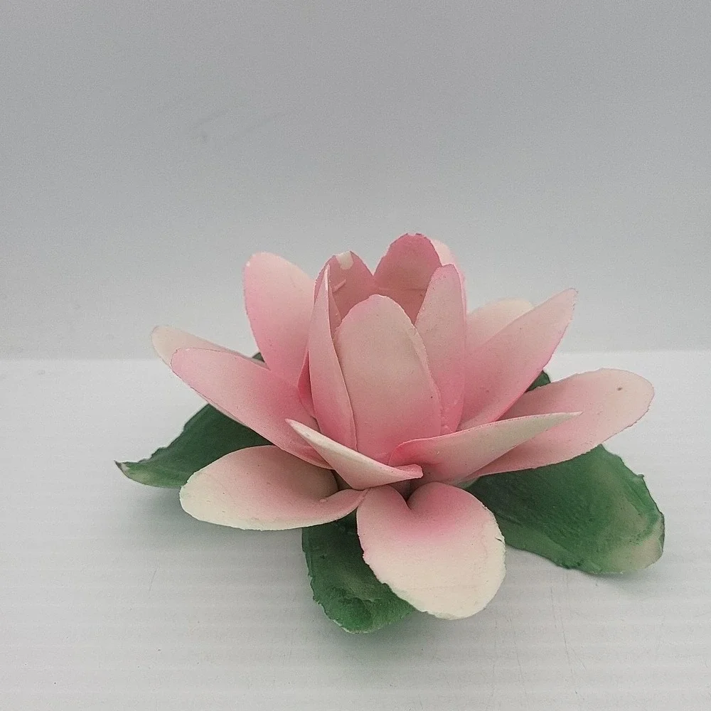 Vintage Capodimonte Porcelain Pink‎ Rose Flower Tapered Candle Holder Italy